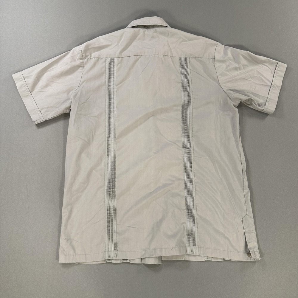 First Line Shirt Mens Large Beige Short Sleeve Button Up Guayabera Embroidered - Picture 6 of 6